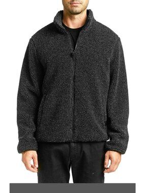 RAINFOREST Men's Mid Weight Faux Fur Sherpa Mock Neck Jacket Black Size M